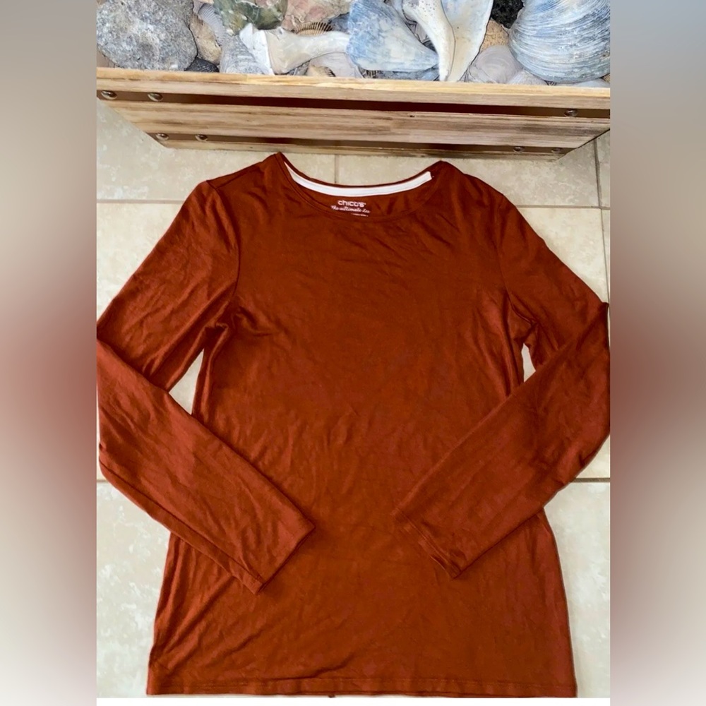 Chico’s Women’s Long Sleeve Light Top/Shirt Small/S (4-6) pumpkin spice /brown